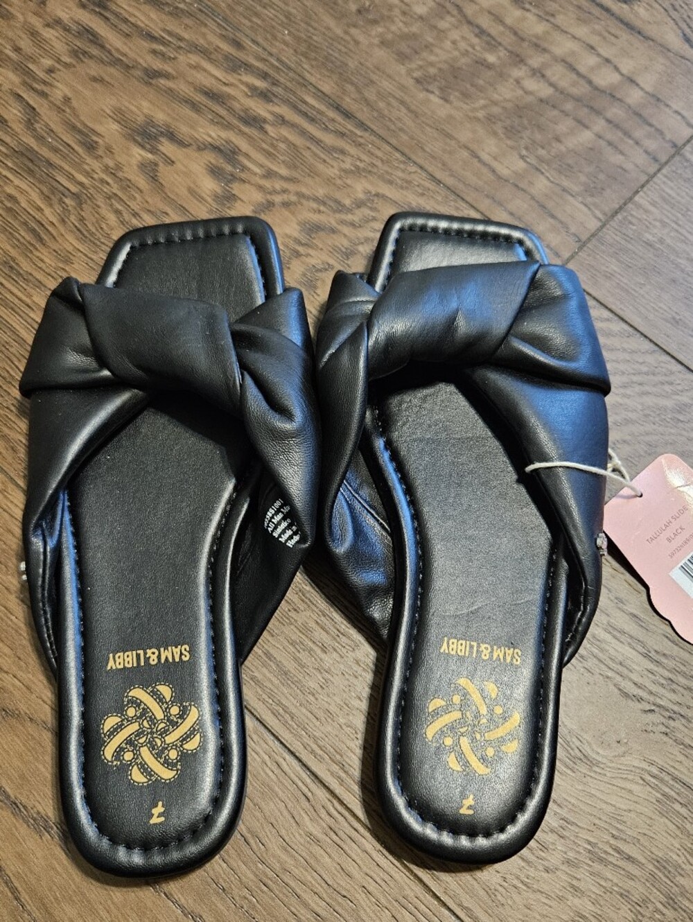 Sam & Libby Black Twisted Strap Slide Sandals - Women's